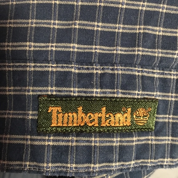 Timberland Button down short sleeve blue plaid shirt Lg EUC - Picture 8 of 13